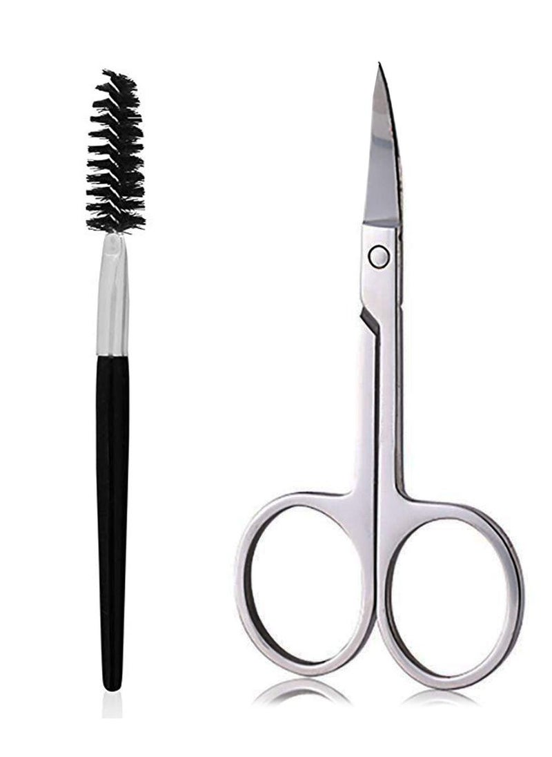 Eyebrow Scissors and Eyebrow Brush by AUMELO - Eyelash Extensions Shaping Curved Craft Stainless Steel Scissors for Your Beauty