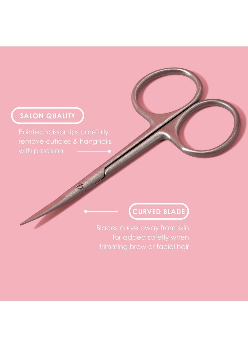 JAPONESQUE Beauty Scissors for Trimming Facial Hair, Brow and Nail Care with Ultra-Sharp, Salon-Quality, Stainless Steel Blades, Curved for Safety and Precision