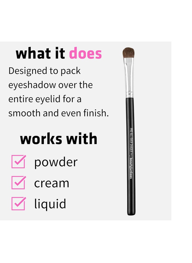 Pro Shader Eyeshadow Brush - Beauty Junkees pro All Over Short Flat Shader Eye Shadow Brush for Lid, Dense Rounded Bristles to Pack and Blend Powder Cream Eye Shadow on Eyelid and Crease