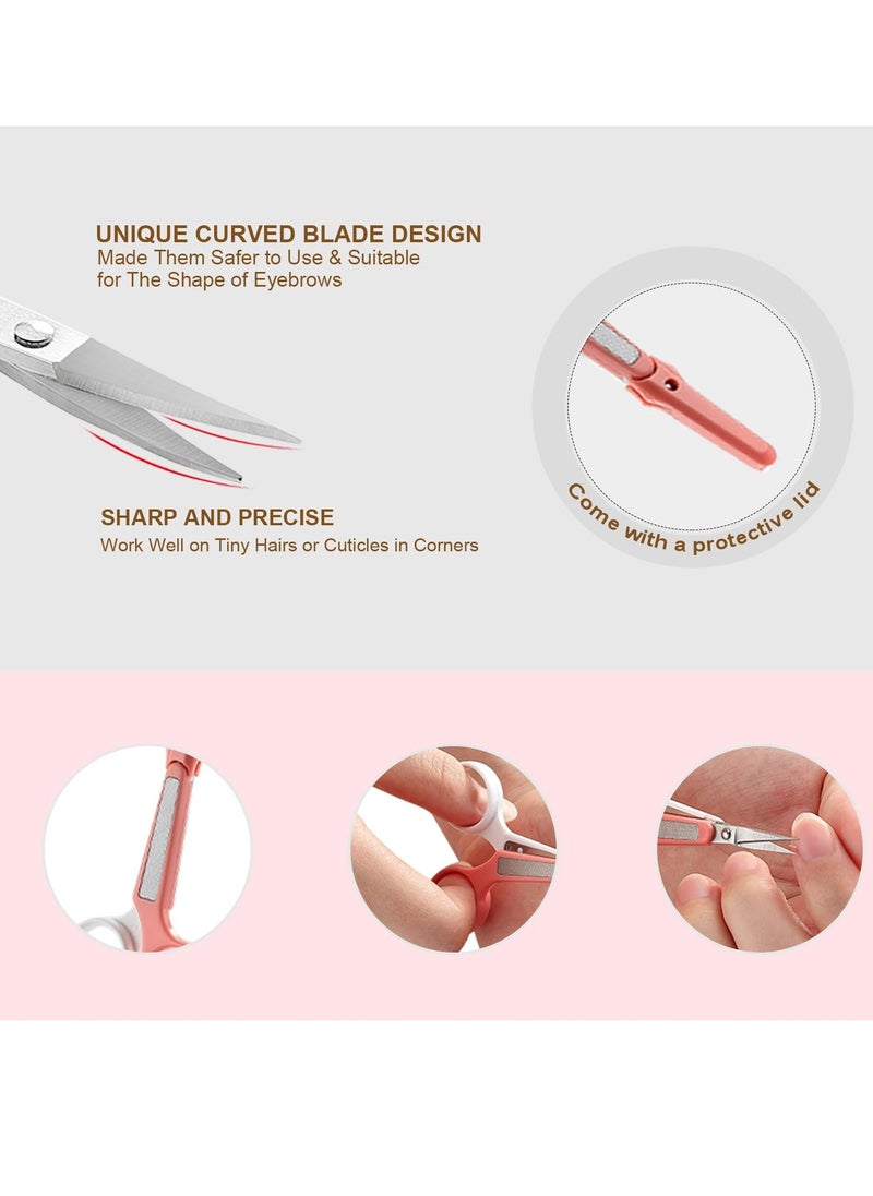 PAFASON Stainless Steel Curved and Straight Eyebrow Grooming Scissor Set with Safety Cover for Trimming Shaping Eyelash Extensions Eyebrow