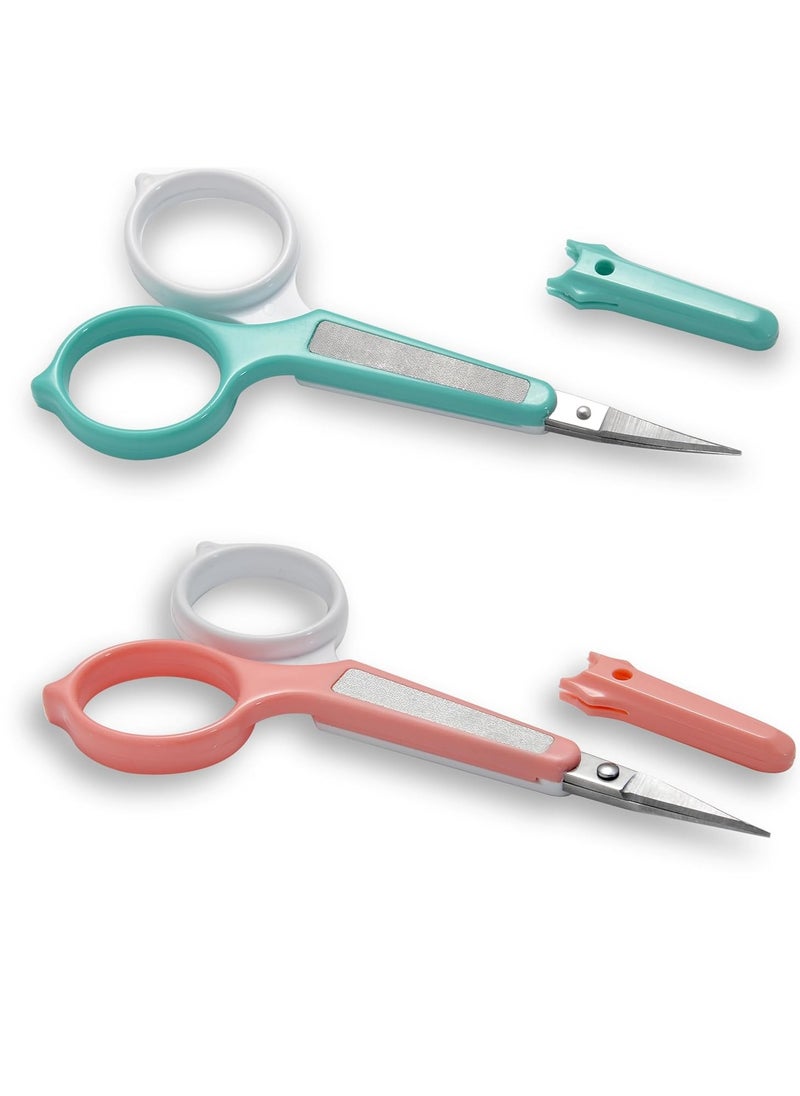 PAFASON Stainless Steel Curved and Straight Eyebrow Grooming Scissor Set with Safety Cover for Trimming Shaping Eyelash Extensions Eyebrow