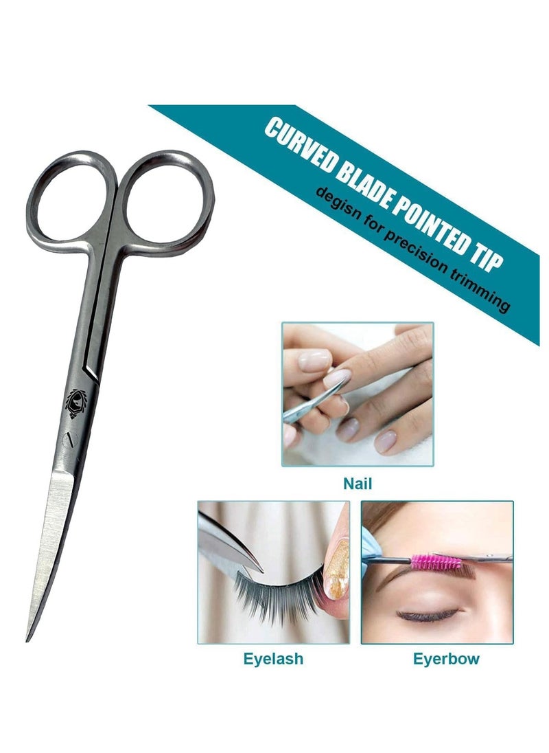 Krisp Beauty Stainless Steel Scissors 2 PCS Set - Nail Cuticle Scissors/Manicure Scissors Kit - Straight and Curved Blade Scissor for Beard/Mustache, Nose Hair, Ear Hair, Eyebrow and Eyelashes Cutting