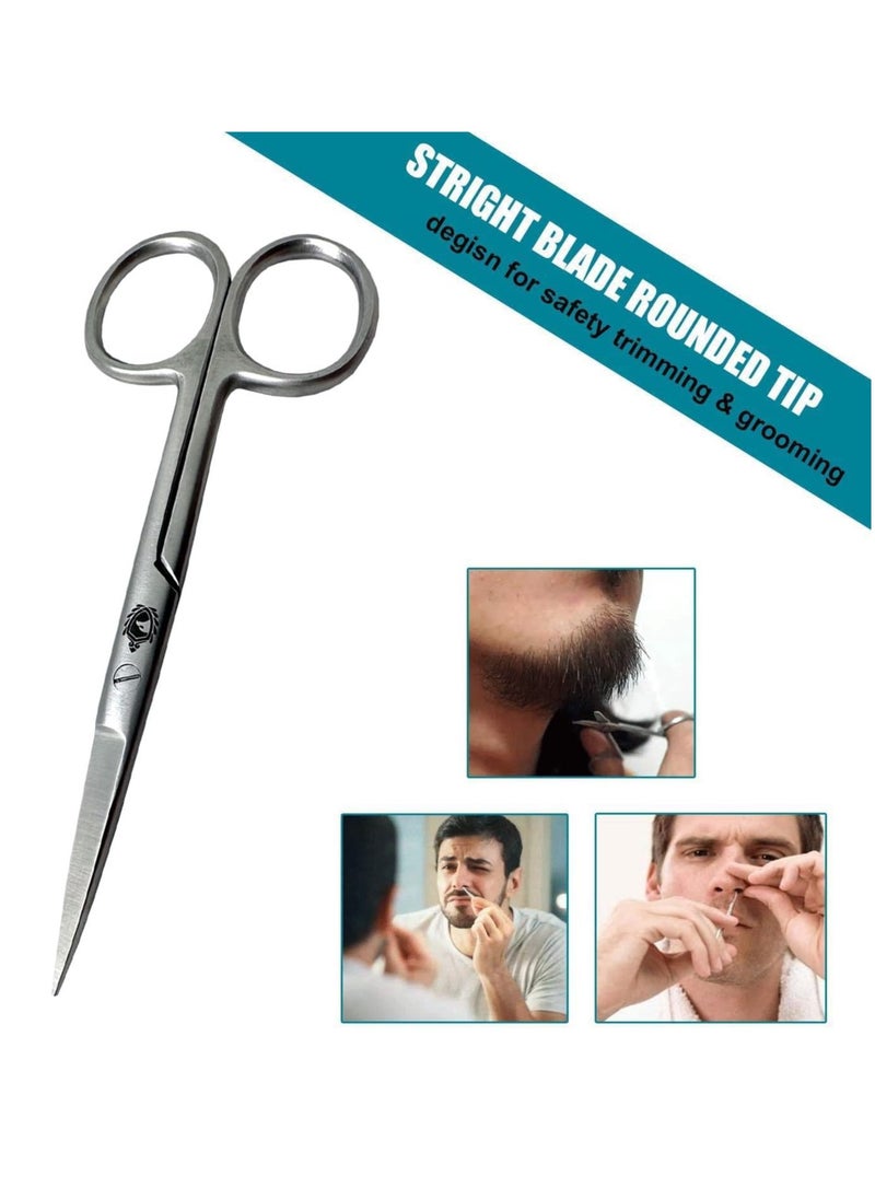 Krisp Beauty Stainless Steel Scissors 2 PCS Set - Nail Cuticle Scissors/Manicure Scissors Kit - Straight and Curved Blade Scissor for Beard/Mustache, Nose Hair, Ear Hair, Eyebrow and Eyelashes Cutting