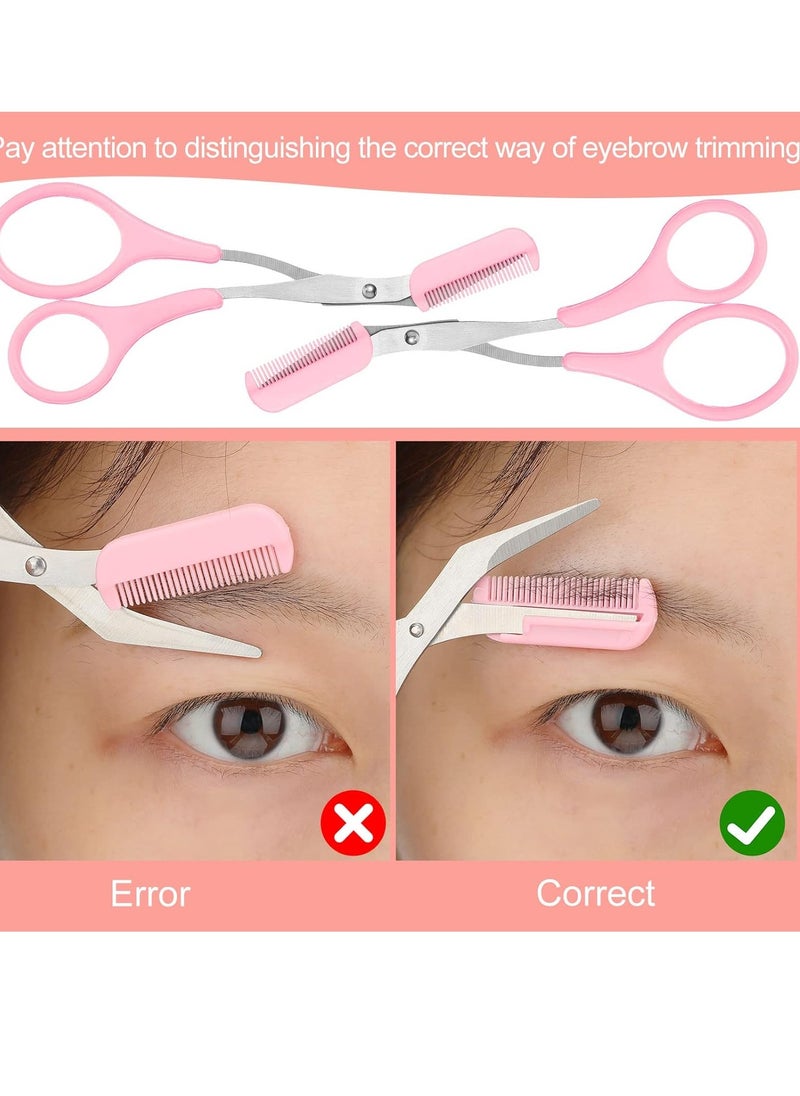 Eyebrow Trimmer Scissors with Comb Eyebrow Shaping Cut Scissors Non Slip Finger Grips Hair Removal Beauty Accessories for Men Women (Black, Pink, Blue)