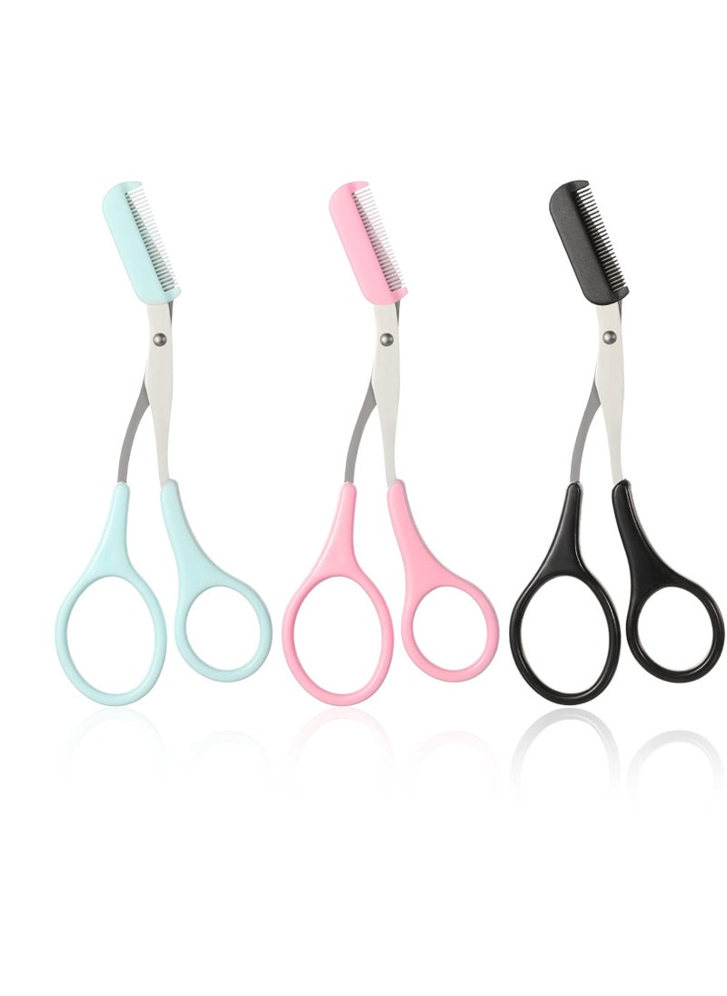 Eyebrow Trimmer Scissors with Comb Eyebrow Shaping Cut Scissors Non Slip Finger Grips Hair Removal Beauty Accessories for Men Women (Black, Pink, Blue)