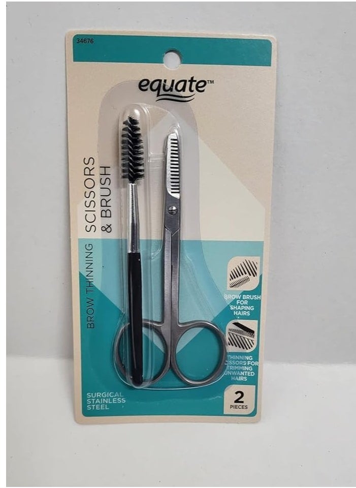 Scissors and Brush - Brow Thinning - Precision Handcrafted - Surgical Stainless Steel - Thinning Blade - Larger Finger Holes - Eyebrow Brush