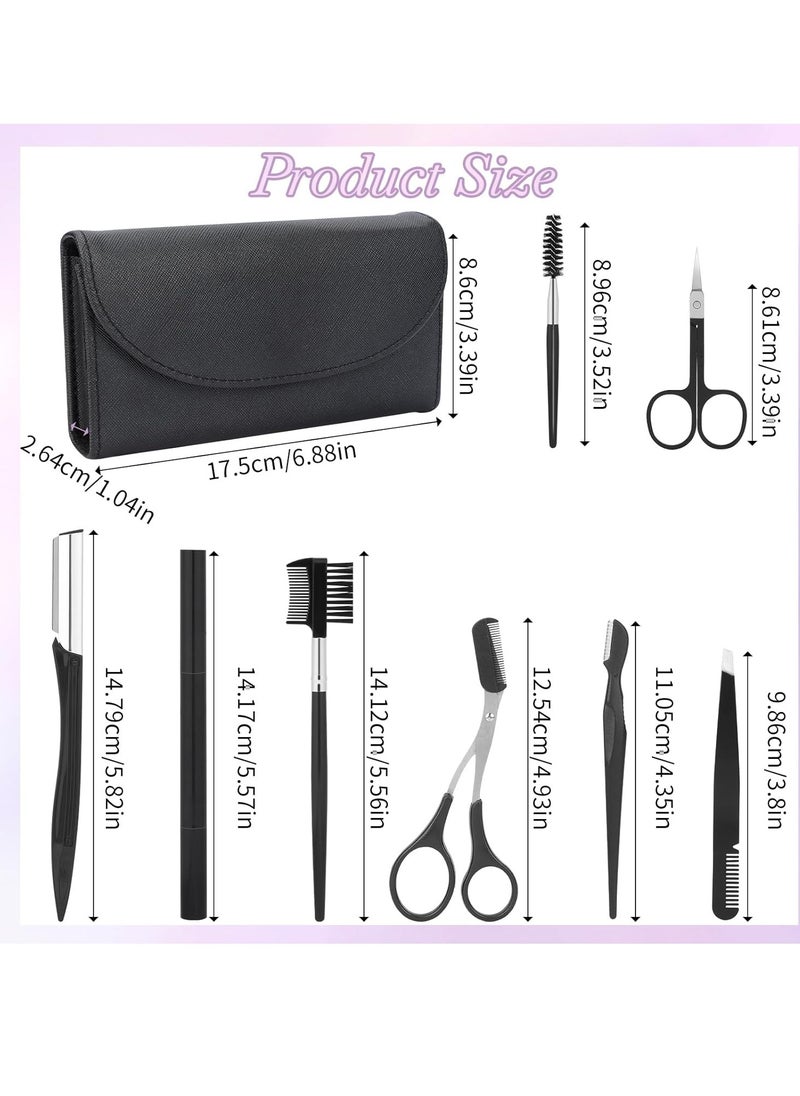 Professional Eyebrow Shaping Grooming Kit,8PCS/SET Eyebrow Grooming Kit with Leather Bag Eyebrow Trimming Kit With Razor Eyebrow Scissors Eyebrow Brush for Women & Men(Black)