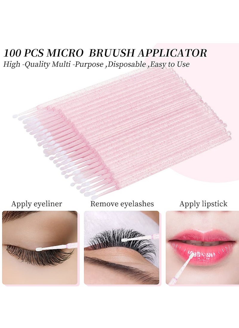 200Pcs Eyelash Extension Supplies Kit,Disposable Lash Spoolies Brushes Micro Swab Brushes Mascara Wand Lip Brushes for Eyelash Extension Tattoo Lipstick Applicator (Crystal Pink)