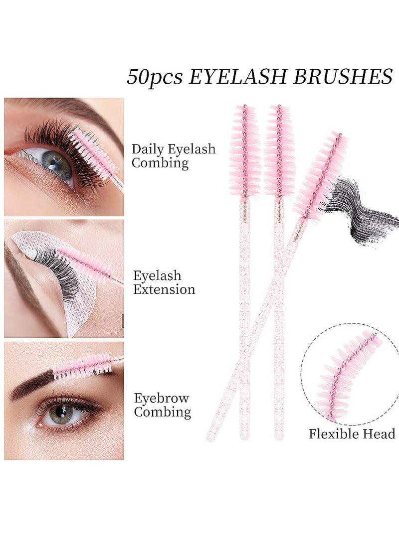 200Pcs Eyelash Extension Supplies Kit,Disposable Lash Spoolies Brushes Micro Swab Brushes Mascara Wand Lip Brushes for Eyelash Extension Tattoo Lipstick Applicator (Crystal Pink)