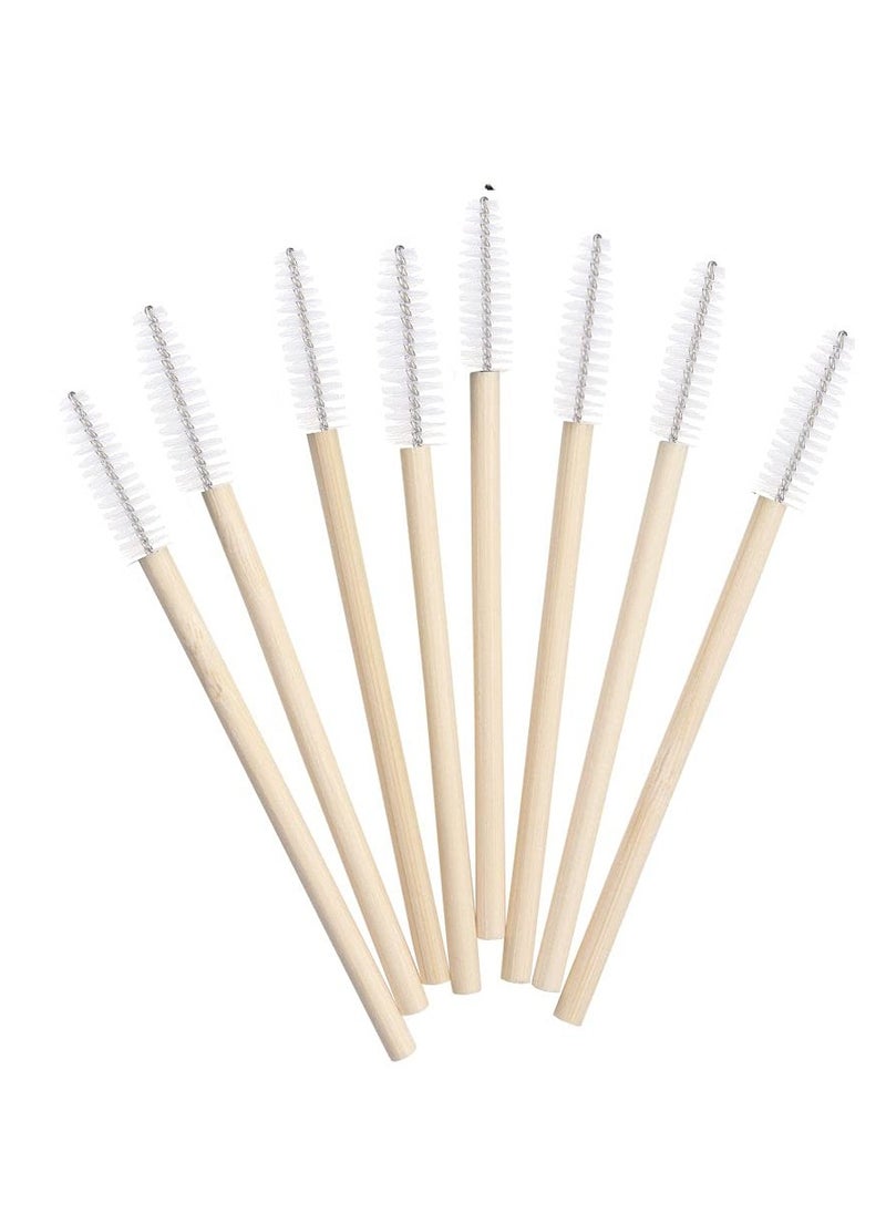 MyAoKuE-UP 100 Pack Bamboo Handle Mascara Wands Disposable Eyelash Brushes Lash Extension Tool (White)