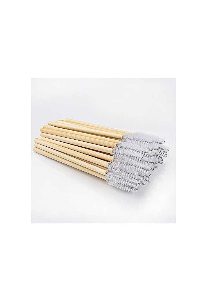 MyAoKuE-UP 100 Pack Bamboo Handle Mascara Wands Disposable Eyelash Brushes Lash Extension Tool (White)