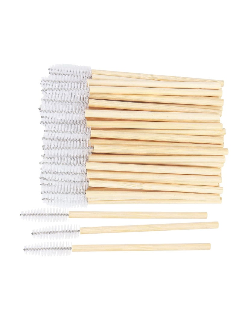 MyAoKuE-UP 100 Pack Bamboo Handle Mascara Wands Disposable Eyelash Brushes Lash Extension Tool (White)