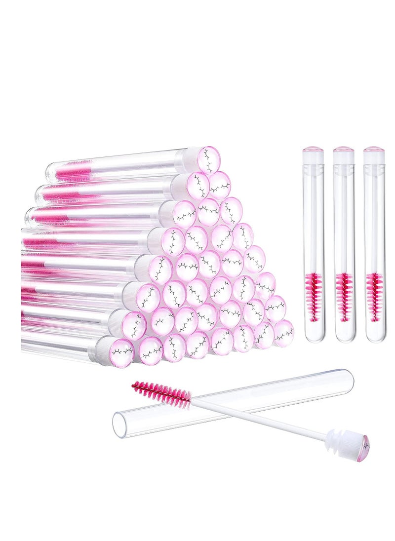 80 Pieces Disposable Mascara Brushes Tubes Set, 40 Pieces Empty Mascara Wand Tube with 40 Pieces Eyelash Brush Makeup Tool Cleaning Brush for Eyelash Extension (Pink Eyelash Style)