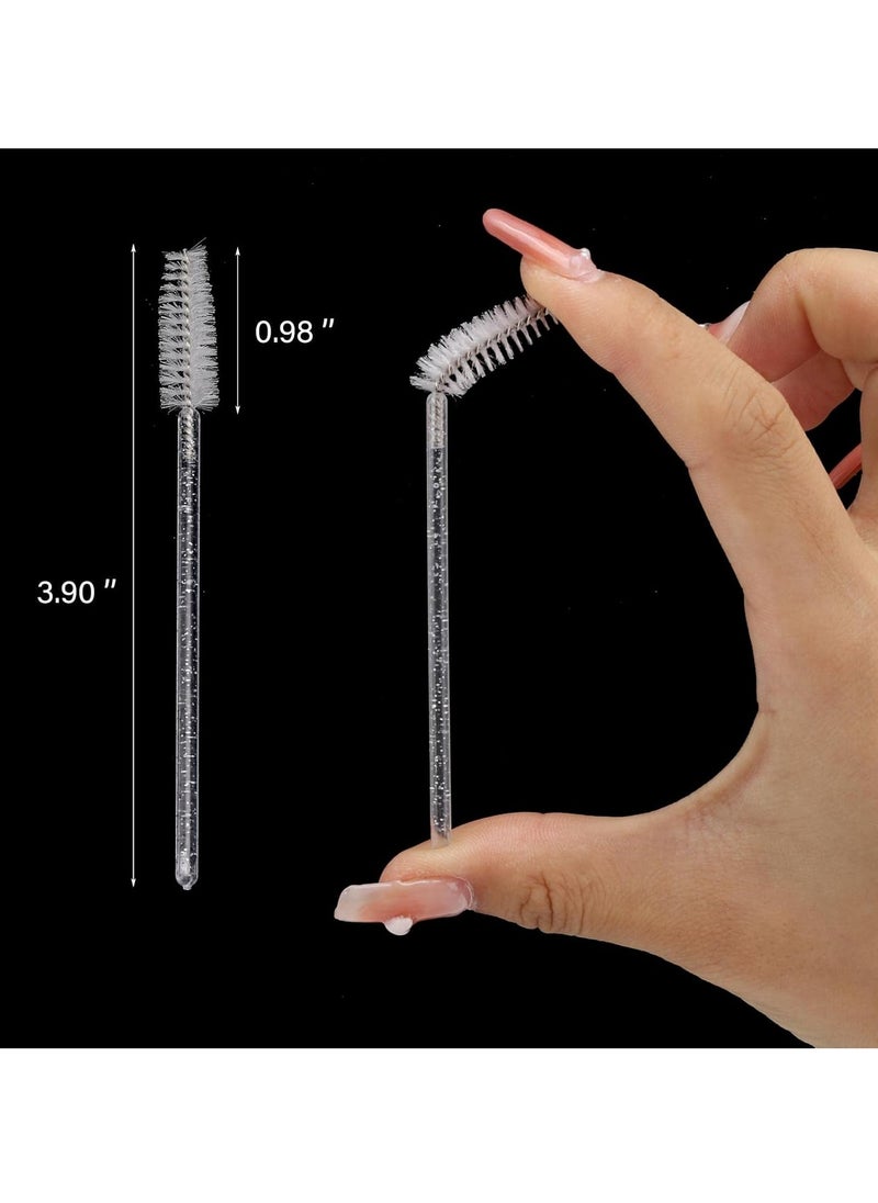 300 Pcs Disposable Mascara Wands, Crystal Spoolies Brush for Eyelash Extensions, Spooly Eyelash Eyebrow Brushes Lash Wand Applicator Makeup Kits (White)