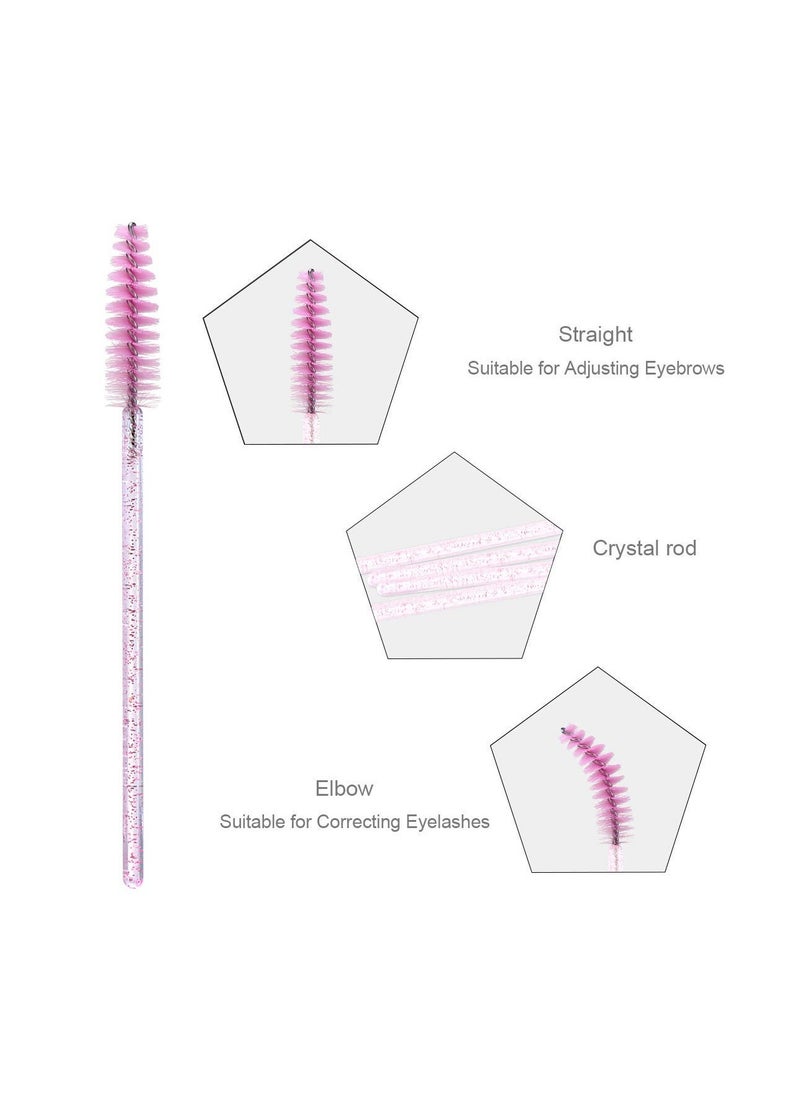 Elisel 100pcs Disposable Mascara Brushes with Container, Mascara Wands Makeup Brushes Applicators Kits for Eyelash Extensions and Eyebrow Brush (Crystal Pink)