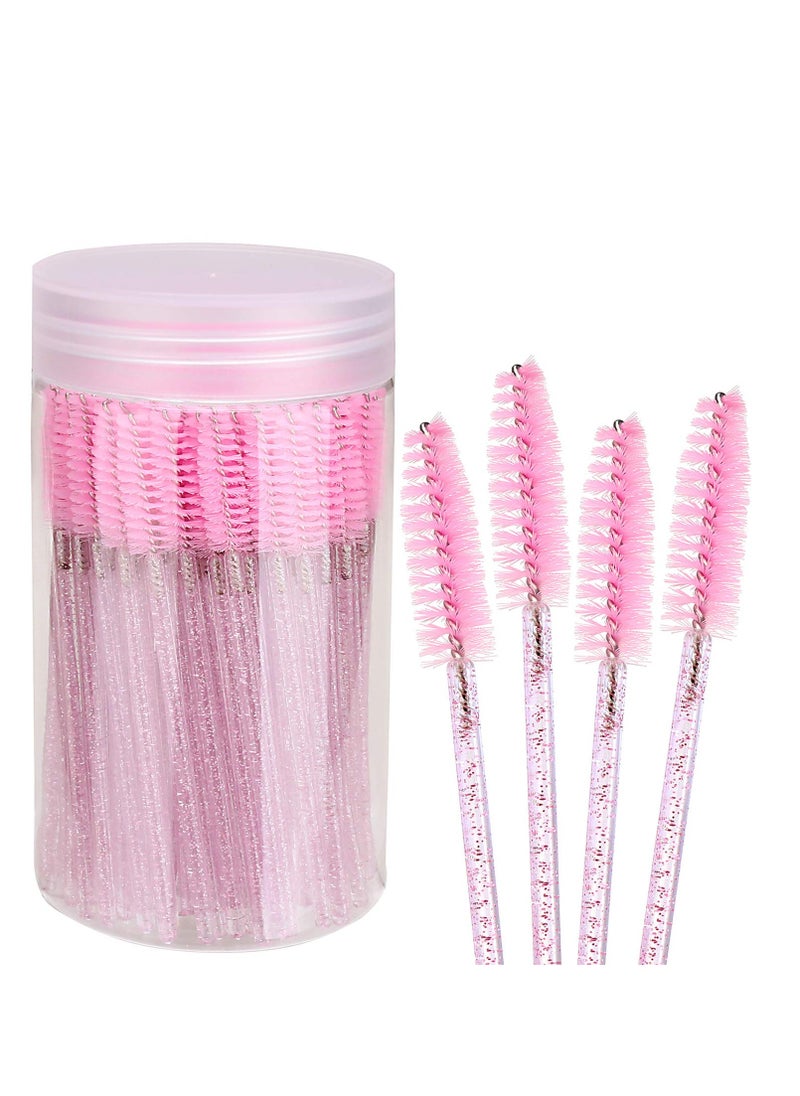 Elisel 100pcs Disposable Mascara Brushes with Container, Mascara Wands Makeup Brushes Applicators Kits for Eyelash Extensions and Eyebrow Brush (Crystal Pink)