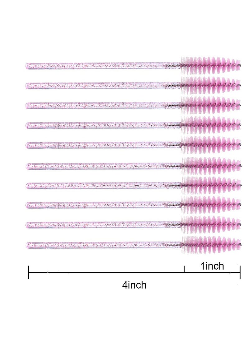 Elisel 100pcs Disposable Mascara Brushes with Container, Mascara Wands Makeup Brushes Applicators Kits for Eyelash Extensions and Eyebrow Brush (Crystal Pink)