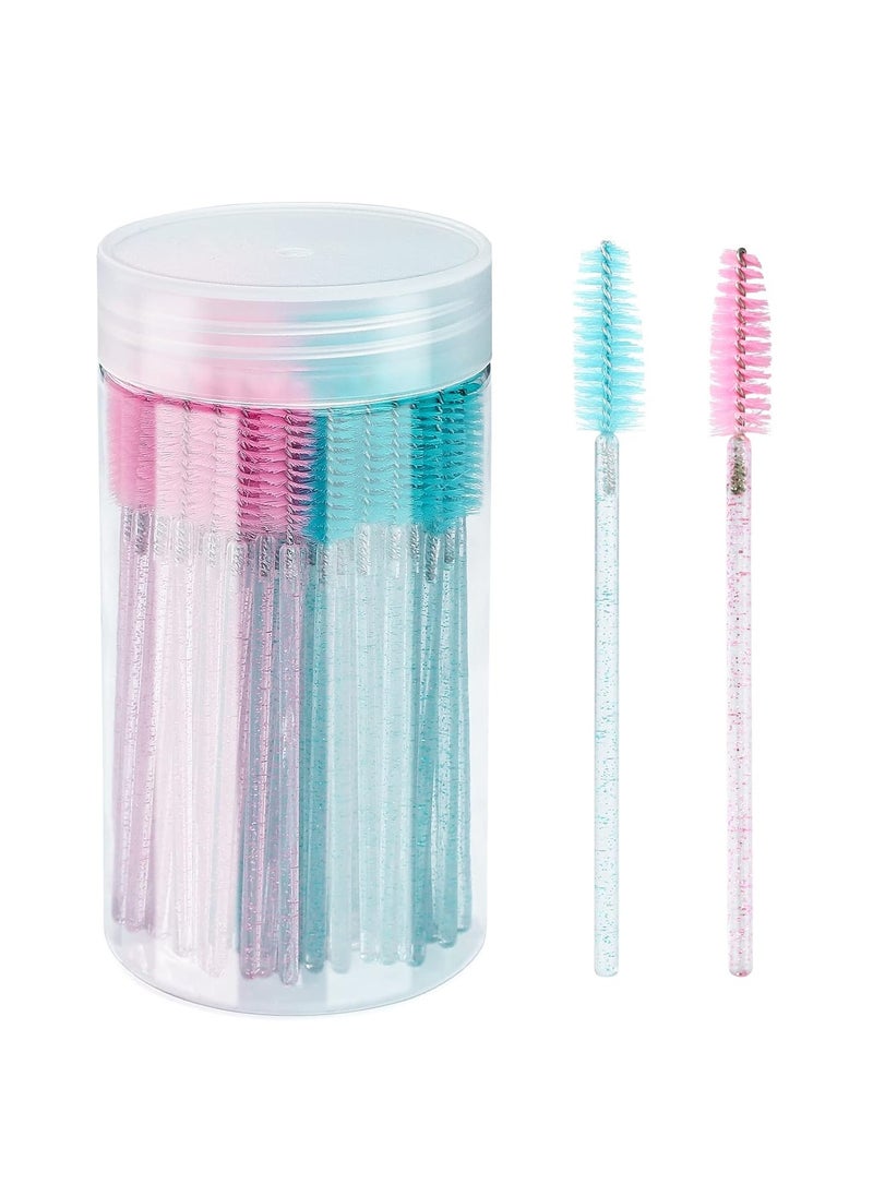 G2PLUS 100PCS Eyelash Brush, Ajustable Disposable Mascara Wands, Crystal Lash Spoolie, Eyebrow Spoolie Brush with Container for Makeup, Eyelash Extensions (Blue+Pink)