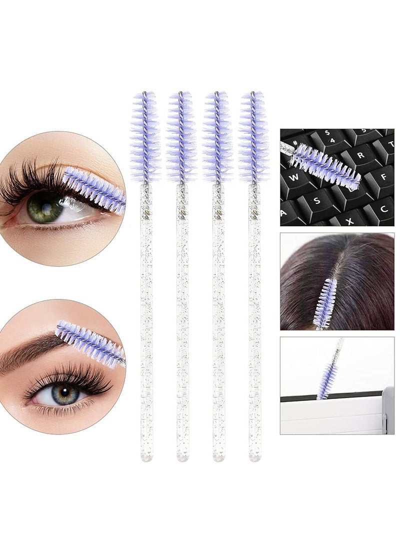 300PCS Disposable Mascara Wands Spoolie Brush Crystal Eyebrow Brushes Eyelash Extension Applicator Makeup Kits.myaokue-up (White-Light Purple)