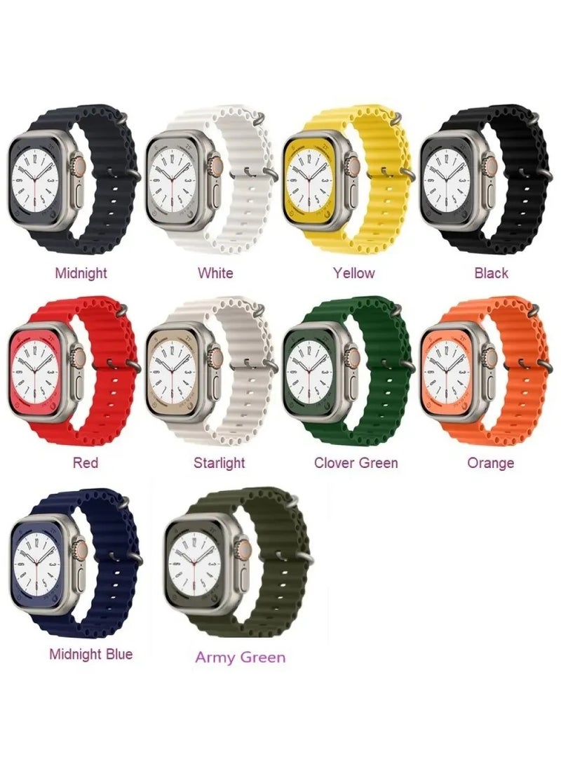 Vibrant Ocean Band Silicone Strap Set (4-Pack) Watch Series 9/8/7/6/5/4/3/2/1/SE – Red, Yellow, Black, Green