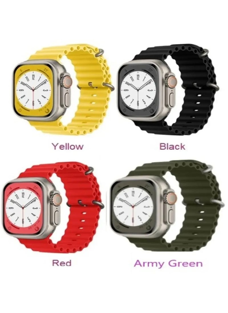 Vibrant Ocean Band Silicone Strap Set (4-Pack) Watch Series 9/8/7/6/5/4/3/2/1/SE – Red, Yellow, Black, Green