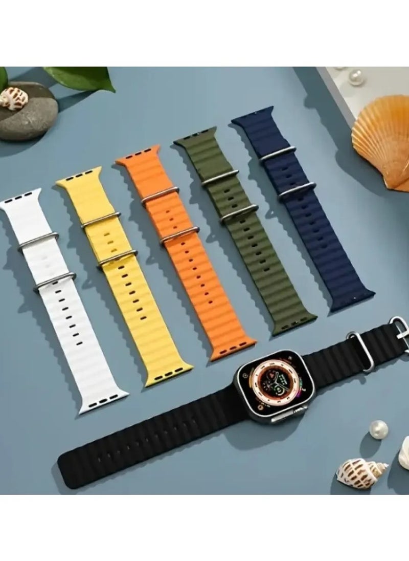 Vibrant Ocean Band Silicone Strap Set (4-Pack) Watch Series 9/8/7/6/5/4/3/2/1/SE – Green, orange, blue,  white