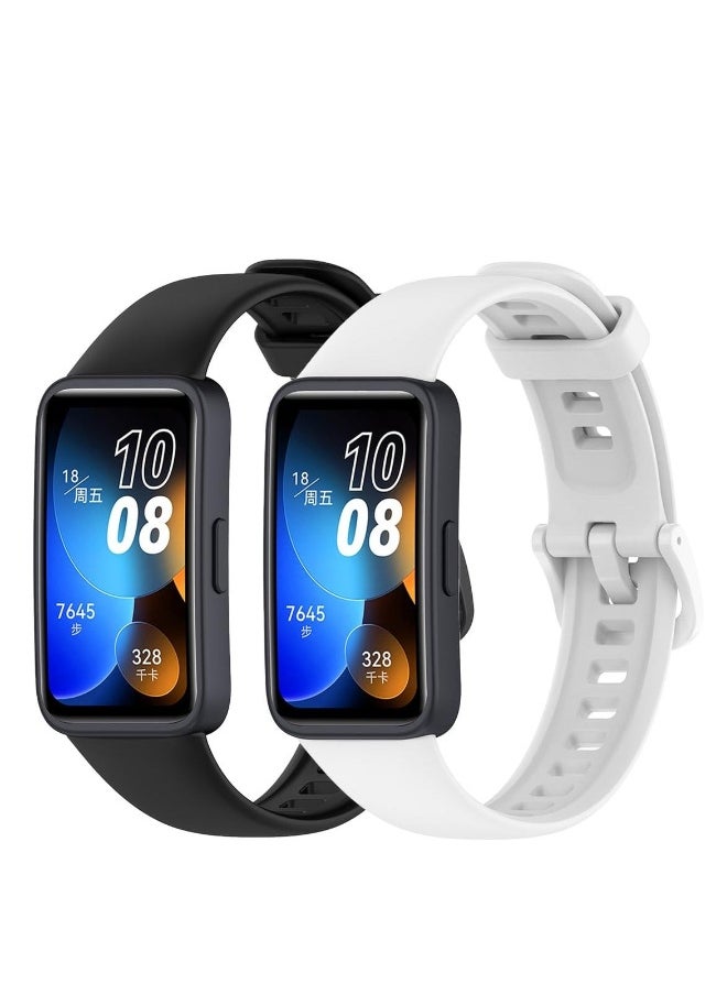 2 Pack Strap Compatible with Huawei Band 8, Soft Silicone Adjustable Replacement Sport Bands for HUAWEI Band 8 for Huawei Band 8   BlackWhite