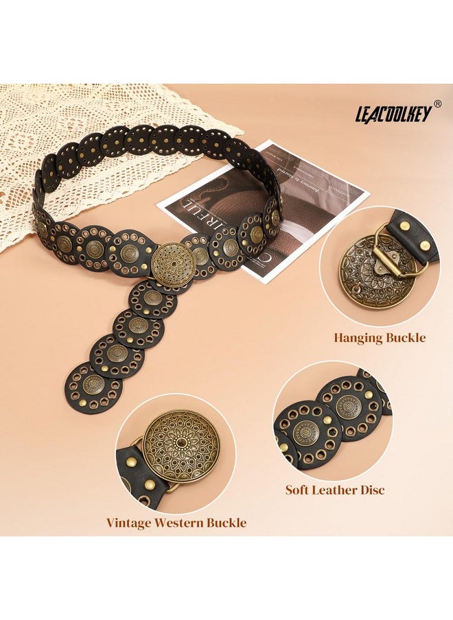 Hollow Disc Belt Western Leather Belt Boho Concho Belt Vintage Waist Belt For Women