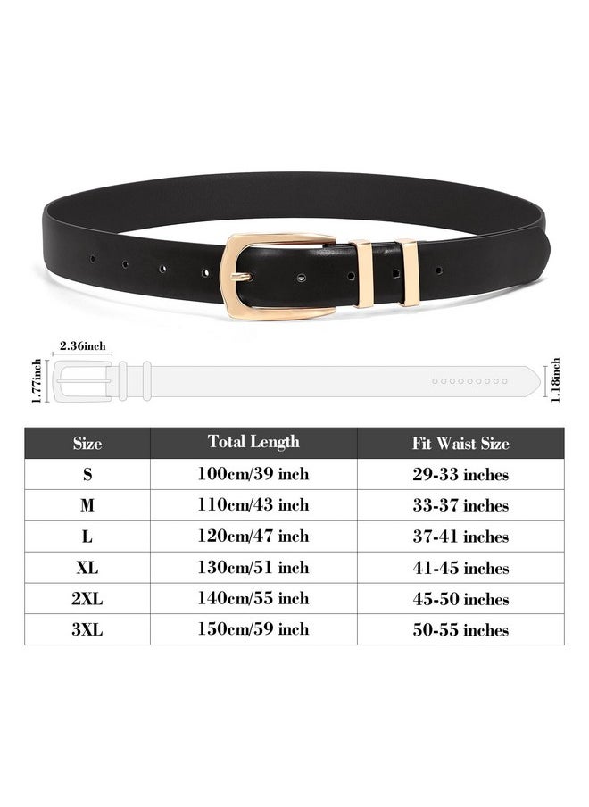 Women Leather Belt For Jeans Pants Dress Fashion Ladies Black Waist Belts With Gold Buckle, Fit Waist Size 29-33 Inches