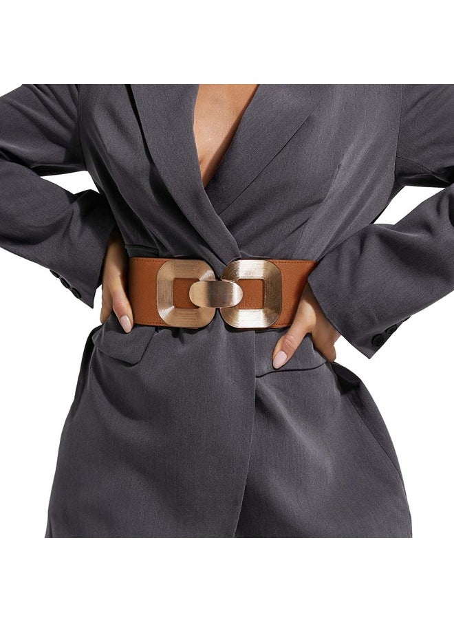 Women Wide Elastic Belts For Dress Fashion Stretchy Waist Belts For Ladies With Gold Buckle