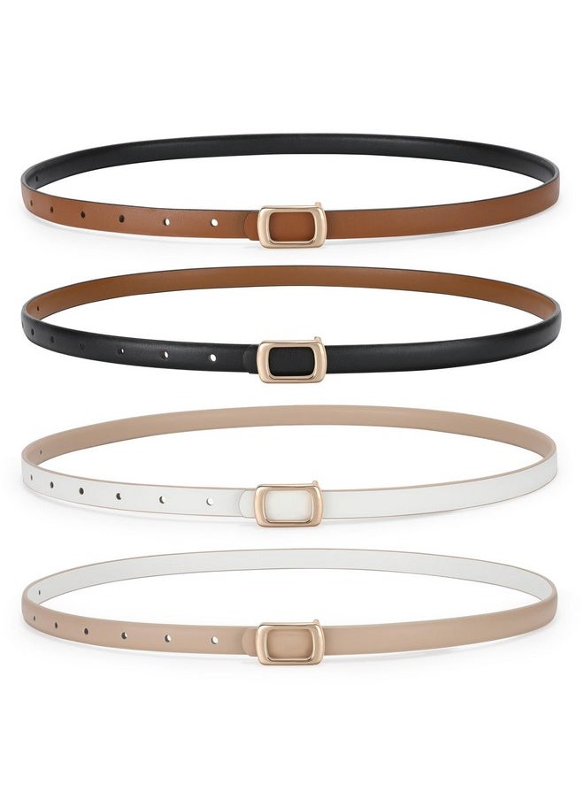 2 Pack Women Reversible Thin Leather Belts For Dresses Jeans Pants Ladies Waist Belt, 0.6