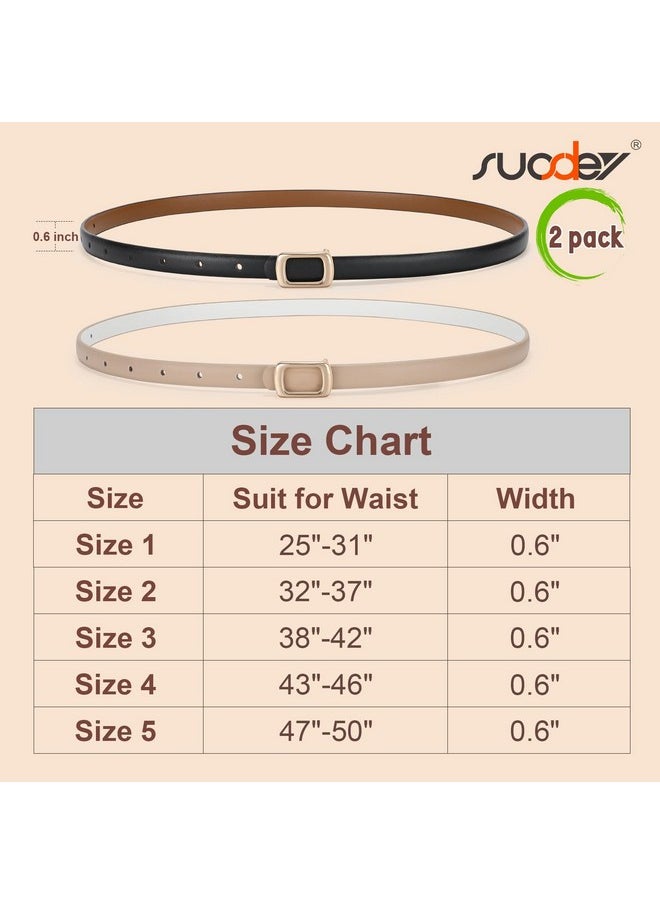 2 Pack Women Reversible Thin Leather Belts For Dresses Jeans Pants Ladies Waist Belt, 0.6