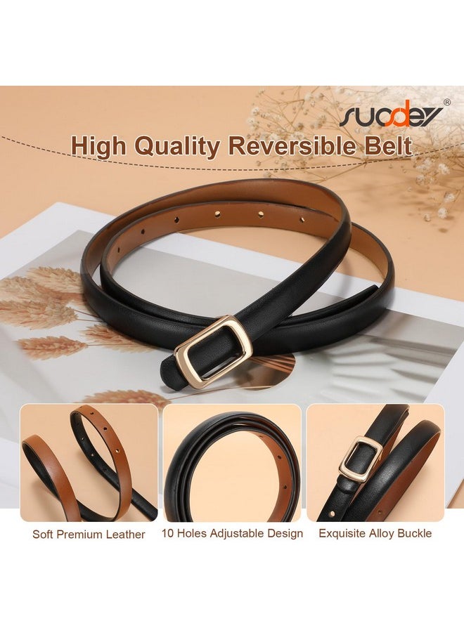 2 Pack Women Reversible Thin Leather Belts For Dresses Jeans Pants Ladies Waist Belt, 0.6