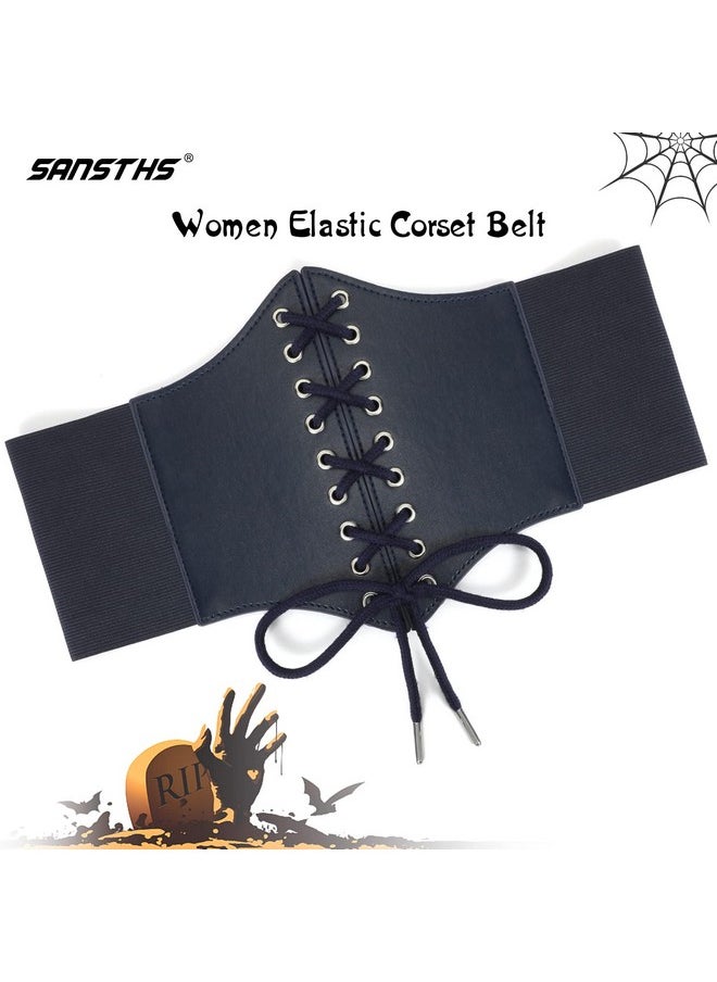 Corset Belt For Women Pirate Waist Belt For Dresses Wide Elastic Lace-Up Cinch Belt With Studded