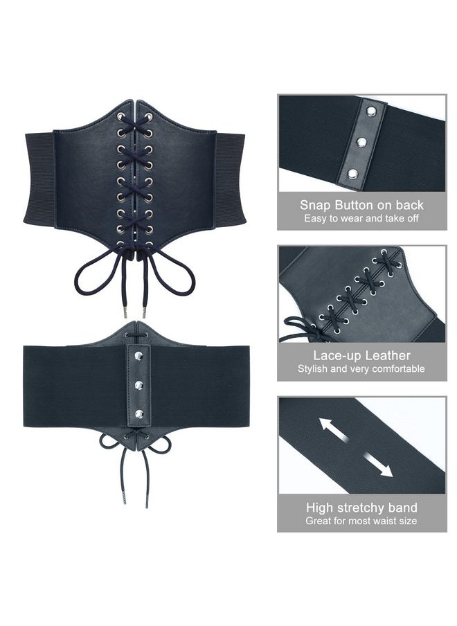 Corset Belt For Women Pirate Waist Belt For Dresses Wide Elastic Lace-Up Cinch Belt With Studded