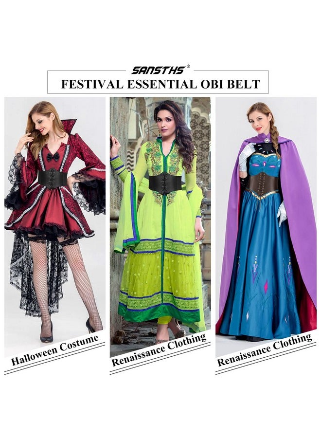 Corset Belt For Women Pirate Waist Belt For Dresses Wide Elastic Lace-Up Cinch Belt With Studded