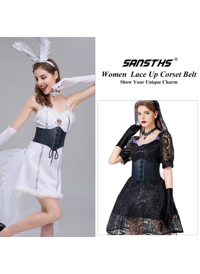 Corset Belt For Women Pirate Waist Belt For Dresses Wide Elastic Lace-Up Cinch Belt With Studded