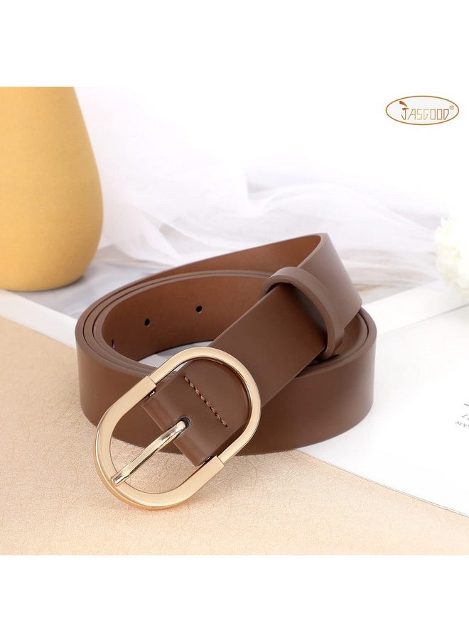 Women’S Leather Belts For Jeans Pants Plus Size Fashion Ladies Belt With Gold Buckle, D-Coffee, Fit Size 43”-46”