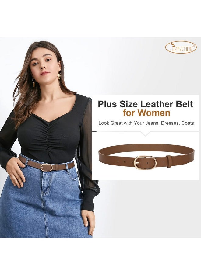 Women’S Leather Belts For Jeans Pants Plus Size Fashion Ladies Belt With Gold Buckle, D-Coffee, Fit Size 43”-46”