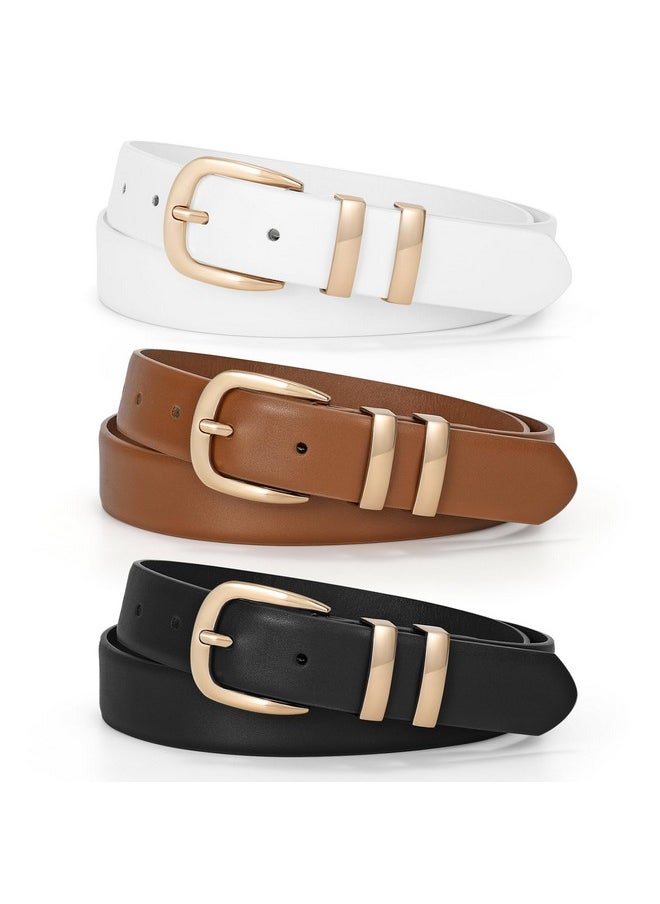 3 Pack Women Leather Belts For Jeans Gold Buckle Fashion Ladies Leather Belt For Dresses