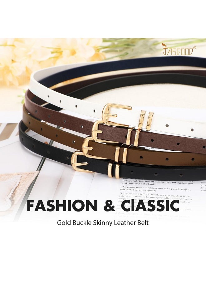 4 Pack Women Skinny Leather Belt Thin Waist Belt With Gold Buckle For Jeans Pants Dress