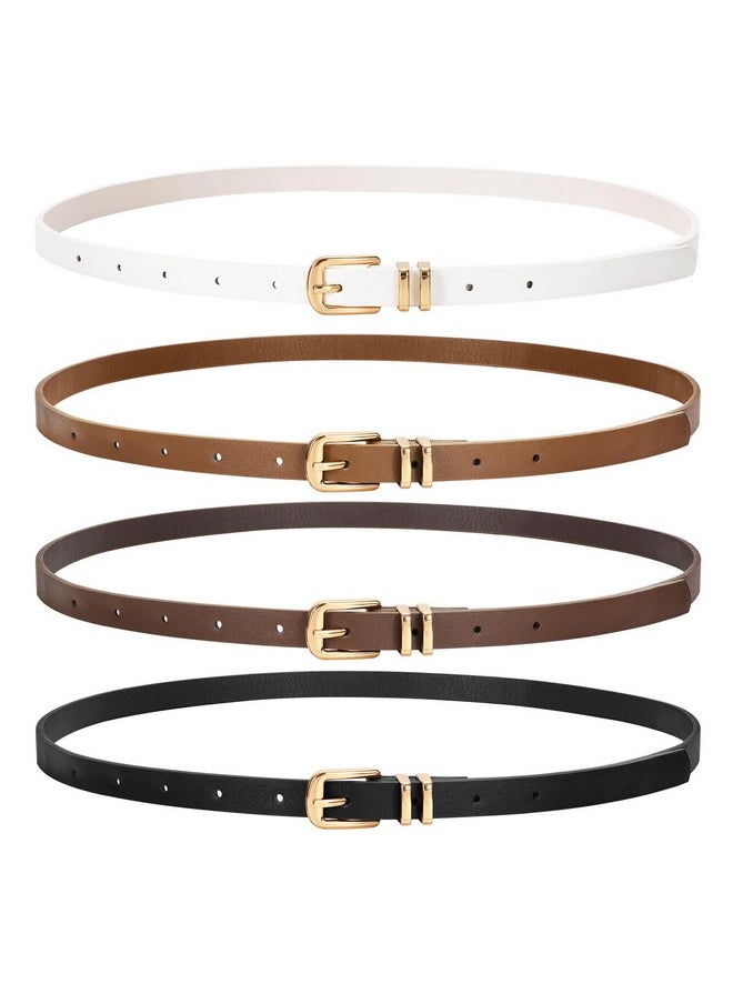 4 Pack Women Skinny Leather Belt Thin Waist Belt With Gold Buckle For Jeans Pants Dress