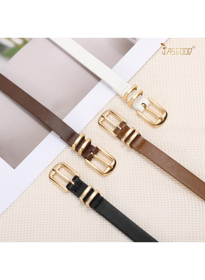 4 Pack Women Skinny Leather Belt Thin Waist Belt With Gold Buckle For Jeans Pants Dress