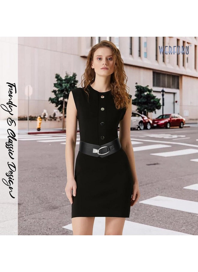 Women Wide Elastic Belt Women Fashion Wide Belt With Gold Buckle Women Thick Wide Belt For Dresses,Black,43.3