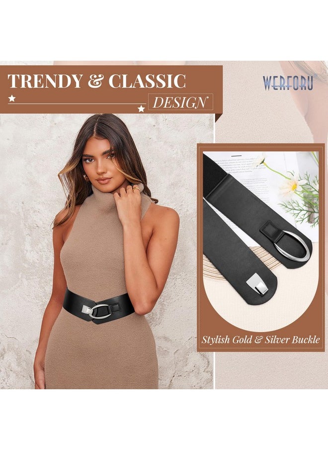 Women Wide Elastic Belt Women Fashion Wide Belt With Gold Buckle Women Thick Wide Belt For Dresses,Black,43.3