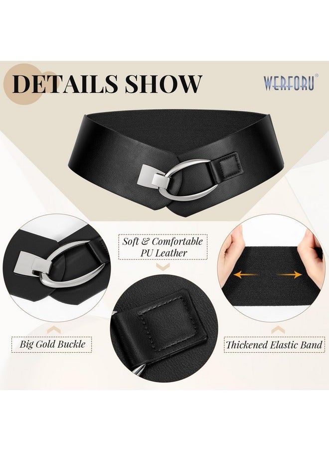 Women Wide Elastic Belt Women Fashion Wide Belt With Gold Buckle Women Thick Wide Belt For Dresses,Black,43.3