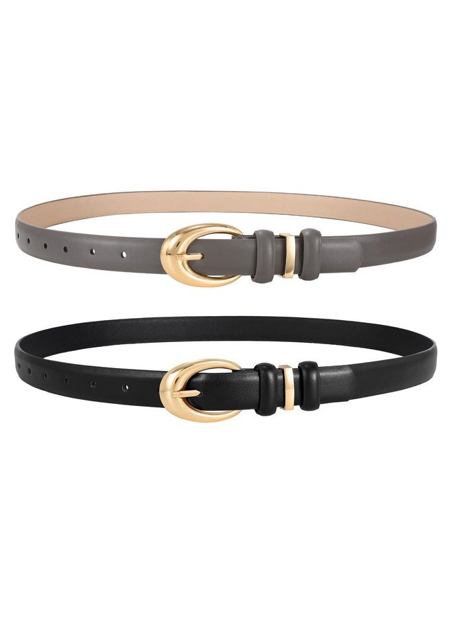 2 Pack Women Leather Belts For Jeans Dress Fashion Skinny Belt With Gold Silver Buckle