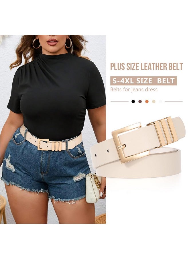 Plus Size Women'S Leather Belts For Jeans Pants Dress Fashion Ladies Waist Belt With Square Gold Buckle,Beige