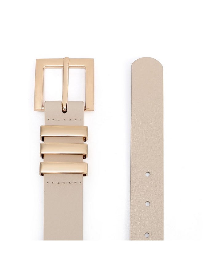 Plus Size Women'S Leather Belts For Jeans Pants Dress Fashion Ladies Waist Belt With Square Gold Buckle,Beige