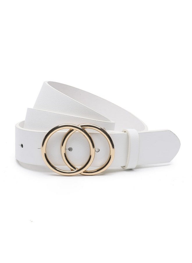 Women'S Leather Belt Fashion Soft Faux Leather Waist Belts For Jeans Dress White Medium